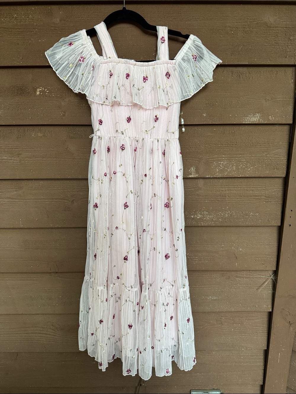 Xtraordinary Light Pink Floral Ruffle Maxi Dress with Shoulder Straps size 8
